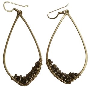 Gold Metal Teardrop French Hook Earrings With Wired Brown Beads